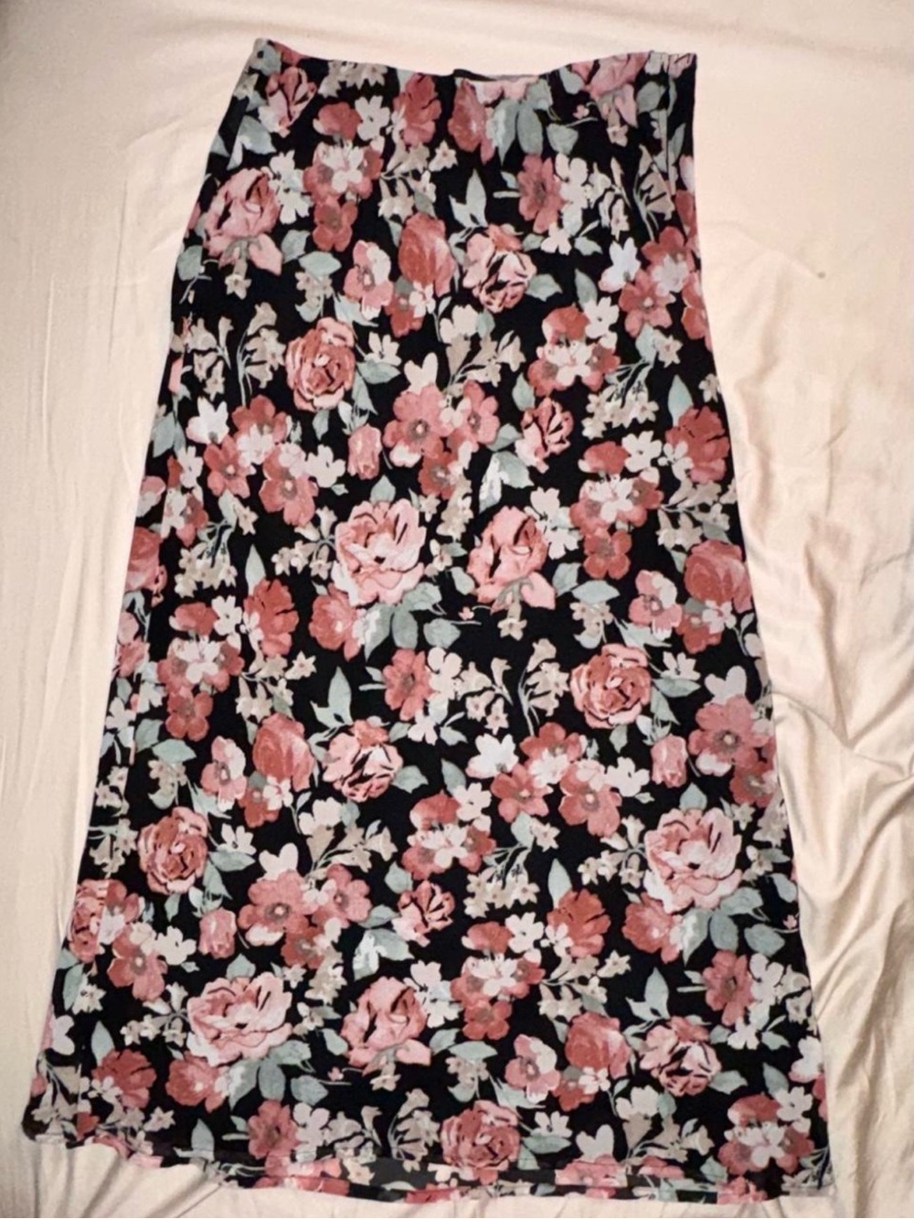 Floral Maxi Skirt - Pink Floral on Black